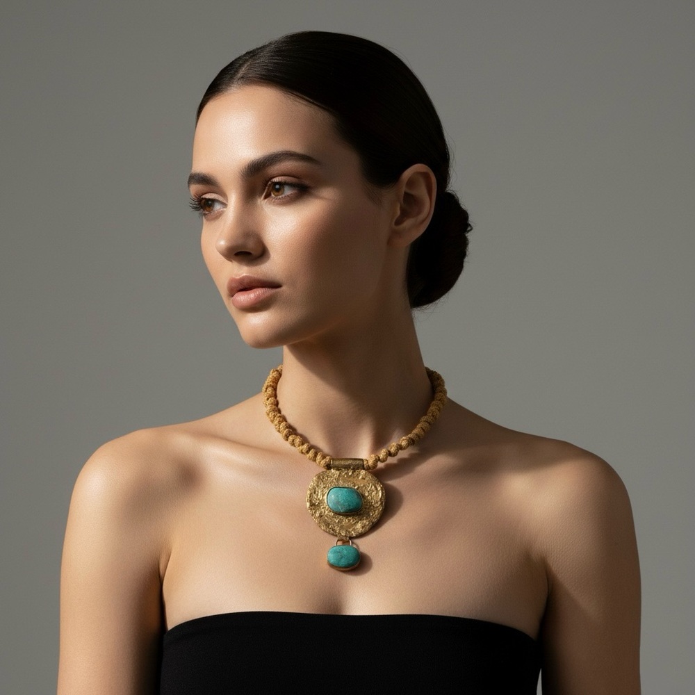 Gold and Turquoise Pendant Necklace
